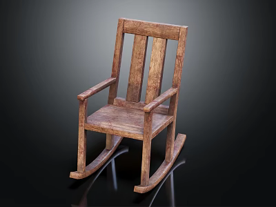 Rustic Wooden Rocking Chair With Comfortable Armrests And Solid Wood Construction 3d model