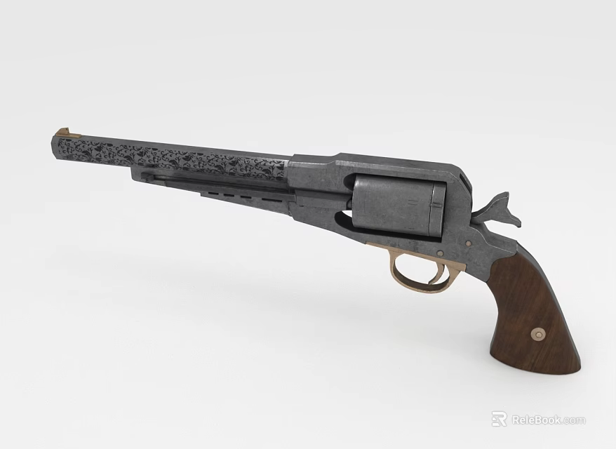 Vintage Revolver With Engraved Barrel Wooden Grip And Polished Metal Parts 3d model 