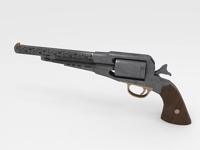 Vintage Revolver With Engraved Barrel Wooden Grip And Polished Metal Parts 3d model