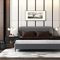 Modern background double bed double bedside table combination 3d model