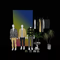 Fashion Mannequins Wearing Stylish Outfits With Hanging Clothes Plants And Shoes