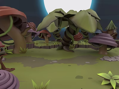 VR Experience Immersive Enchanted Forest with Giant Mushrooms and Moonlit Scenery 3d model