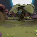 VR Experience Immersive Enchanted Forest with Giant Mushrooms and Moonlit Scenery