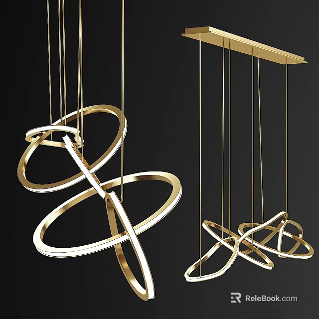 Modern Golden Chandelier With Circular Spiral Design For Interior Lighting Decor 3d model 