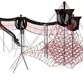 Modern Outdoor Playground Equipment With Red Climbing Net And Silver Slide