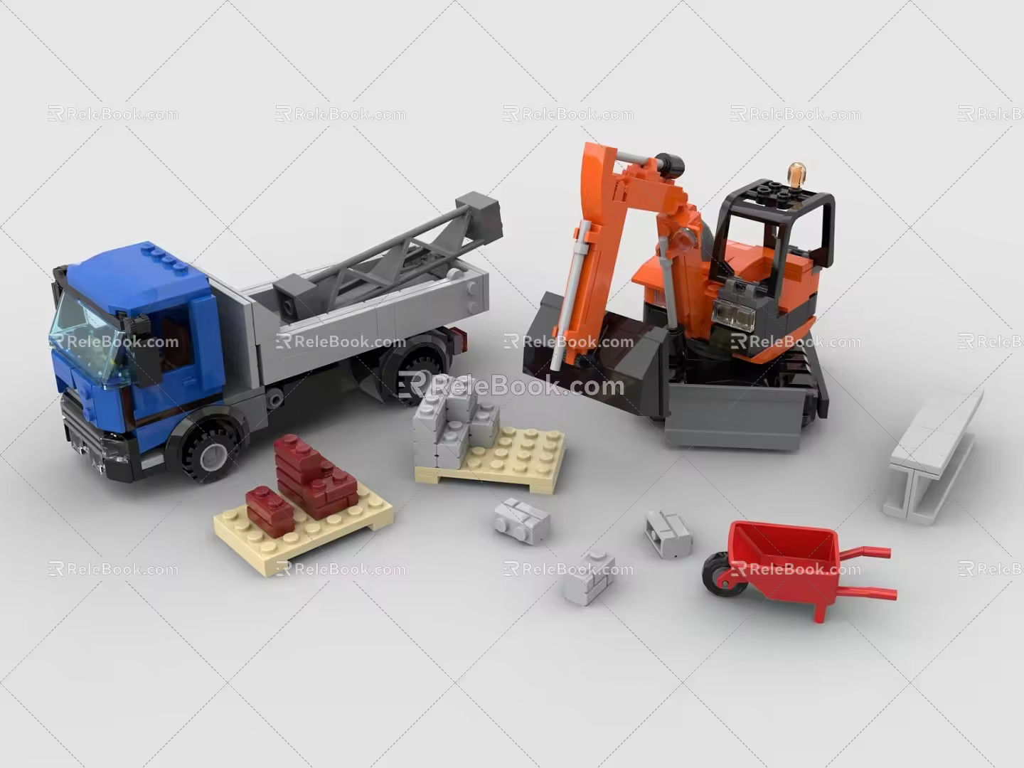 LEGO toy building blocks construction site excavator 3d model