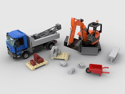 LEGO toy building blocks construction site excavator 3d model