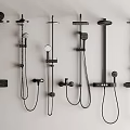 Black Wall Mounted Shower Systems With Various Styles And Fixtures 3d model