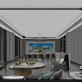 Luxurious Private Dining Room Interior with Spacious Layout Dining Table Sofa Decorative Screen and Chandelier 3d model