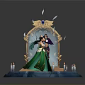 Enchanted Scene Setup With Ornate Mirror Two Characters Candles Feathers And Blue Platform 3d model