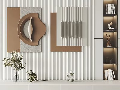 Modern 3D Geometric Wall Decor With Brown Gray Panels And Minimalist Design 3d model