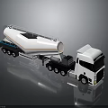 White Tanker Truck Featuring Large Cylindrical Tank Orange Stripe and Multiple Wheels on Reflective Background