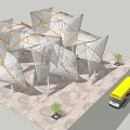 Modern Geometric Pergola With Transparent Canopy Wooden Frames And Green Plant