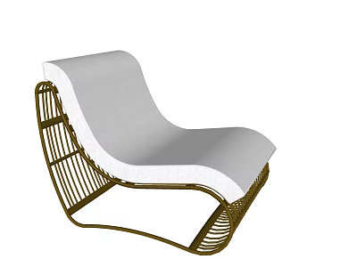Modern Outdoor Sofa with Rattan Style Metal Frame and White Cushion for Garden 3d model