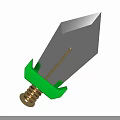 Sword With Green Hilt Golden Spiral Decoration And Gray Shiny Blade