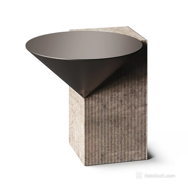 Modern Minimalist Coffee Table with Round Top and Textured Concrete Base 3d model
