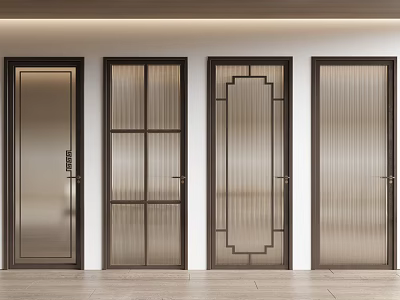 Modern Interior Swing Doors With Various Glass Patterns And Dark Frames 3d model