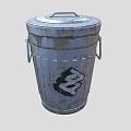 Old Metal Trash Can With Lid Handles And Black Graffiti Design