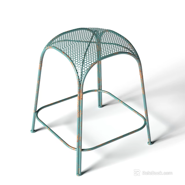Teal Green Metal Stool with Curved Frame and Mesh Seat Design 3d model 