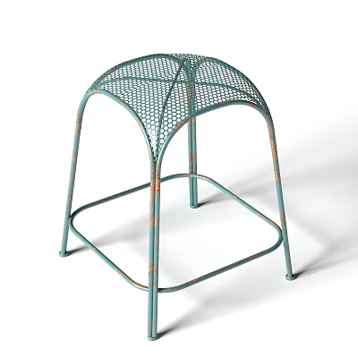 Teal Green Metal Stool with Curved Frame and Mesh Seat Design 3d model