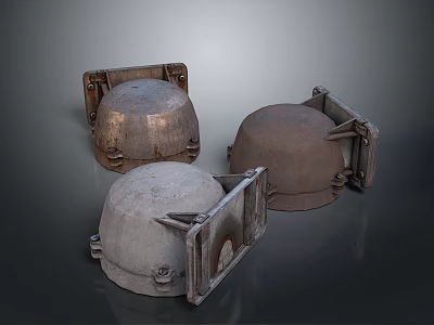 Rusty Metal Dome Shaped Industrial Parts With Mounting Brackets 3d model