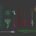 Ornate Weapons Collection Featuring Swords Spears And Decorative Parts With Intricate Craftsmanship