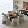 Modern Restaurant Interior Design With Open Layout Round Dining Table Chairs And Plants 3d model