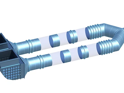 Sturdy Industrial Piping System With Blue Metal Corrugated Sections And Connected Joints 3d model
