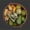Assorted Fresh Green And Yellow Vegetables in Red Clay Bowl