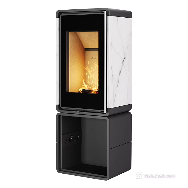 Modern Fireplace Design With Marble Finish And Burning Flames In Stylish Structure 3d model 
