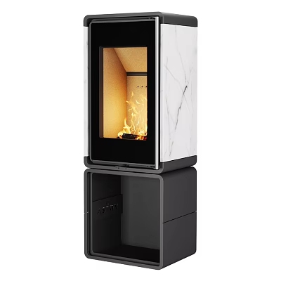 Modern Fireplace Design With Marble Finish And Burning Flames In Stylish Structure 3d model
