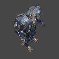 Blue and Orange Detailed Mech Suit With Metallic Texture And Illuminated Mechanical Parts