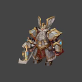 Legendary Armored Warrior With Golden Wings Carrying Giant Axe And Blue Gemstone Accents