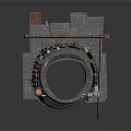 Detailed Industrial Brick Structure Featuring Circular Metal Ring Chimney And Framework