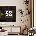 Modern Living and Dining Room Interior With Sofa Coffee Table Rug And Decorative Paintings