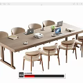 Modern Wooden Conference Table With Laptops Documents Coffee Machine Potted Plant And Chairs