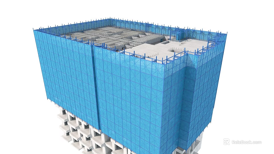 Building Components Featuring Blue Safety Net Scaffolding and Facade Structure 3d model 