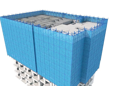 Building Components Featuring Blue Safety Net Scaffolding and Facade Structure 3d model