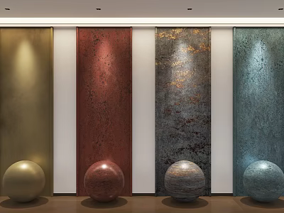 Colorful Metal Sphere Sculptures With Various Colored Vertical Panels And Lighting 3d model