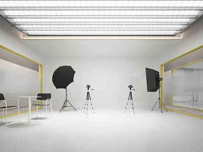 School Photography Studio With Lighting Equipment Tripods Tables And Chairs Setup 3d model