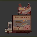 Cartoon Style Ramen Food Truck With Themed Decorations