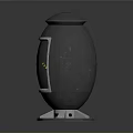 Modern Black Recycling Bin Featuring Silver Base And Yellow Symbol On Gray Background