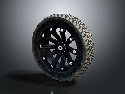 Automotive Car Wheel Tire With Black Alloy Rim And Tread Pattern Design 3d model