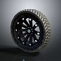 Automotive Car Wheel Tire With Black Alloy Rim And Tread Pattern Design