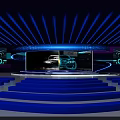 Modern Stage Design With Blue Lighting Large Screen And Car