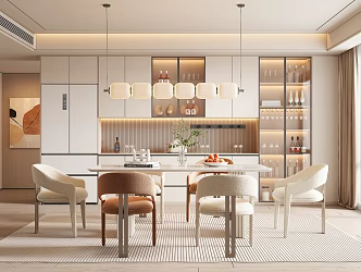 Modern Cream Style Home Restaurant Dining Table and Chair Combination Dining Chair Chandelier Sideboard Accessories Ornaments 3d model