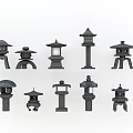 Black Japanese Lantern Style Outdoor Lights with Various Designs and Different Heights