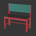 Red Metal Workbench With Black Top And Mesh Back Panel For Workshop 3d model