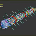 Cartoon Scene Of Futuristic Cylindrical Structure With Orange Rings White Spheres And Slender Rods