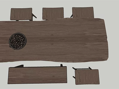 Wooden Dining Table Set With Four Chairs And Round Decorative Pattern 3d model